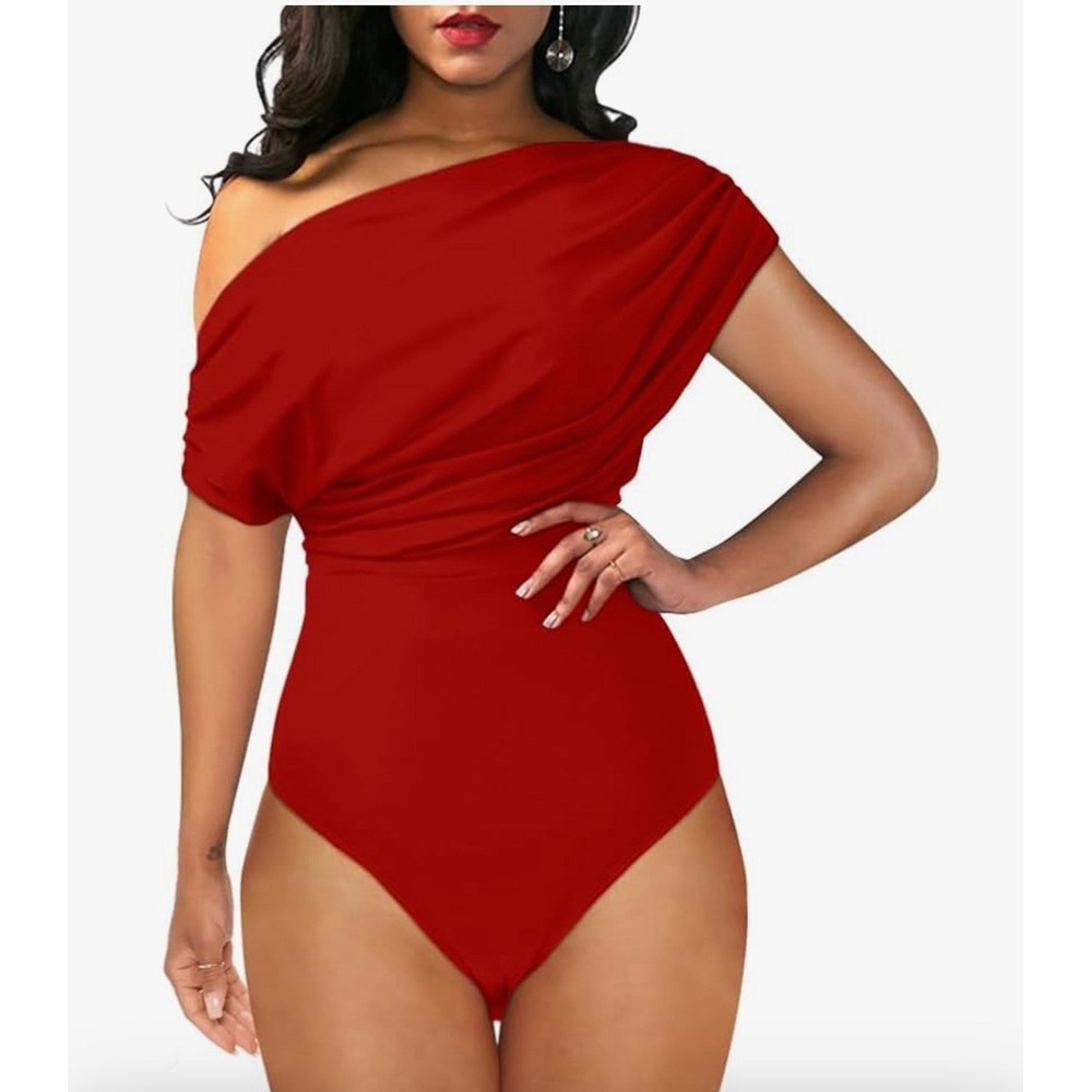 YMDUCH Short Sleeve Off The shoulder Backless Bodysuit Small